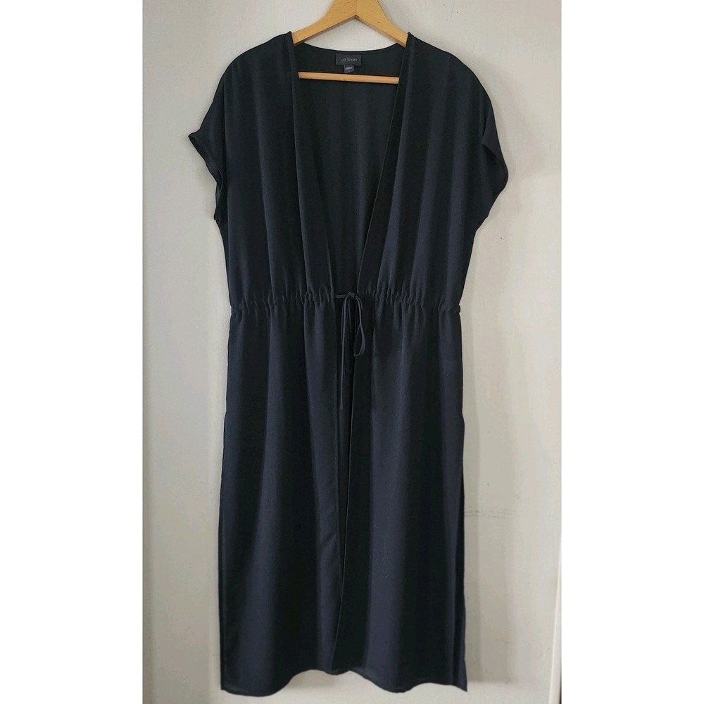 J. Jill Wearever Womens Small Black Long Dress Top Cover Up Drawstring Waist